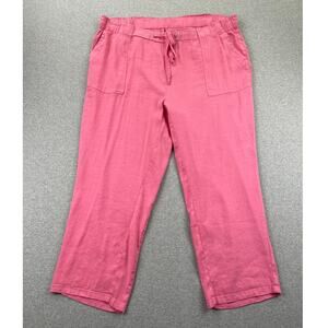 Kut From The Kloth Pants 1X Pink Linen Straight Leg Pull On Drawstring Rosalie